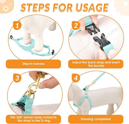 SlowTon Dog Harness Small Sized Dog - Soft XXS Dog Harness and Leash Set No Pull No Chock, Adjustable Lightweight Puppy Harness for XS Small Medium Dogs Cats (Solid Light Blue, XS)