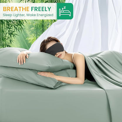 SONORO KATE 100% Viscose Derived from Bamboo_Sheets Full Size, Ultra Breathable & Cooling Bed Sheets for Hot Sleepers, Hotel Luxury Silky Bedding Sheets, 16" Deep Pocket - 4PC (Sea Glass,Full)
