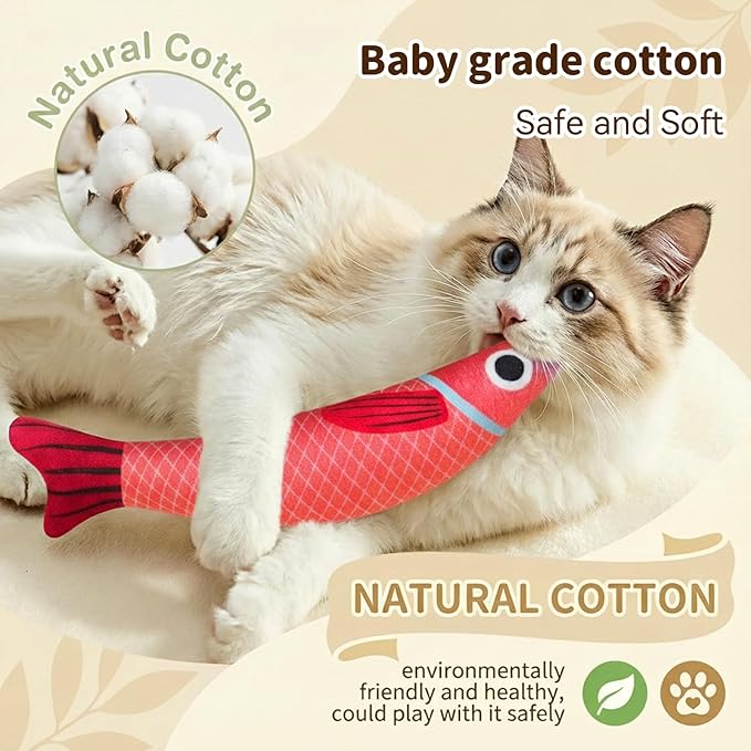 Catnip Toys for Indoor Cats with 5000mg Natural 2 Pack Fish Cat Toys with Hidden Bell Interactive Chew Kicker Toy with Crinkle Paper for Kitten Exercise Red Green