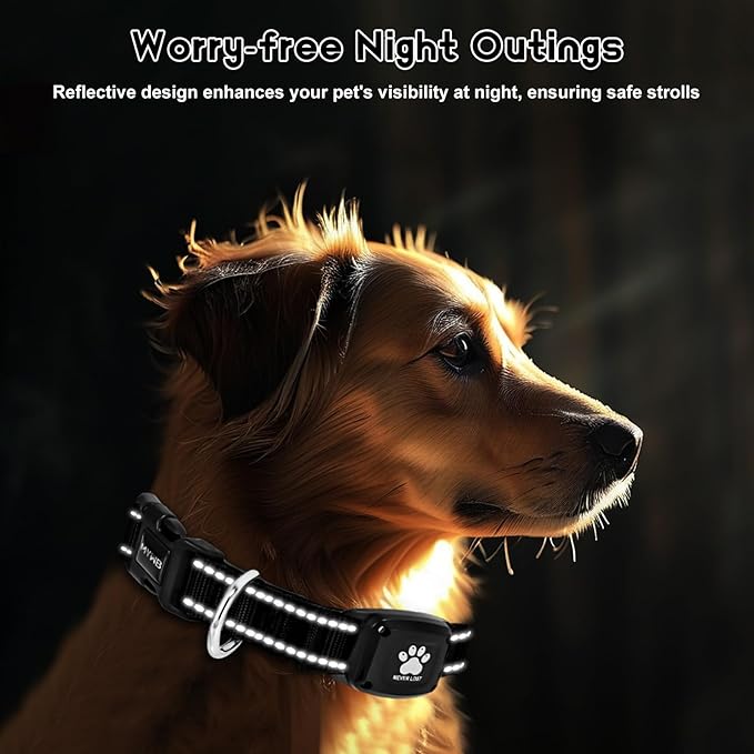 GPS Dog Collar Tracker 2-in-1,Reflective Waterproof Pet Collar,iOS-Only,No Monthly Fees,Unlimited Range,Ideal for Dog Tracking pet Tracker,for Small Medium Large Dogs(L (16.6"-24"), Black)