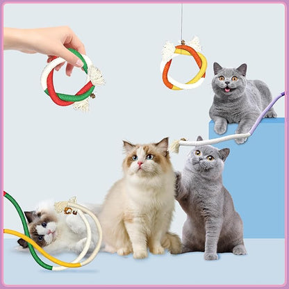 Andiker Cotton Rope Toys, 27.55Inches Color Blocking Cotton Rope Toys, Safe Cat Toys Teething Chew for Boredom and Stimulating (Deep Purple+Purple+Beige)