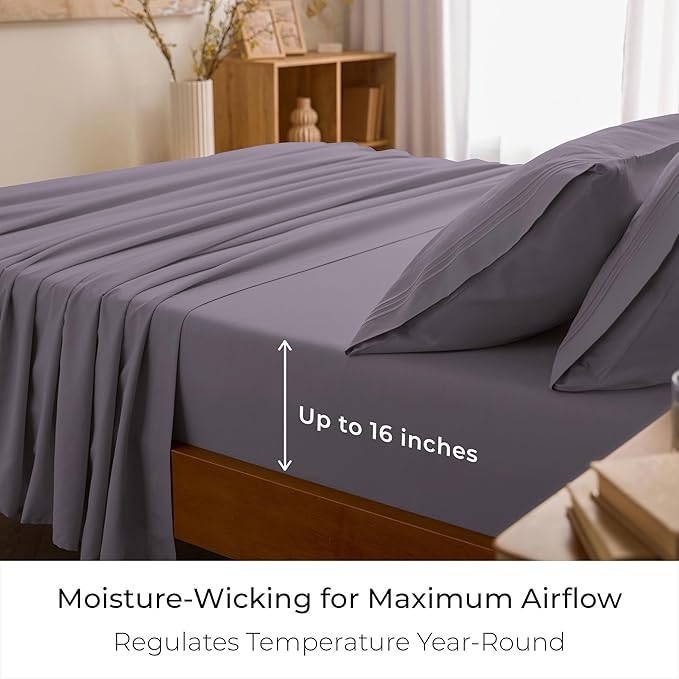 Mellanni California King Sheets Set - 4 PC Iconic Collection Bedding - Hotel Luxury, Extra Soft, Cooling Bed Sheets - Wrinkle, Fade, Stain Resistant (Cal King, Hazy Lilac)