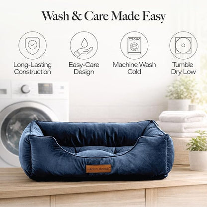 Modern Threads Luxury Dog Bed - Comfortable Tufted Velvet Cushion for Small to Large Dogs - Machine Washable - Durable & Cute Sleep Space for Pets - Pamper Your Pet with Cozy Beds - Denim