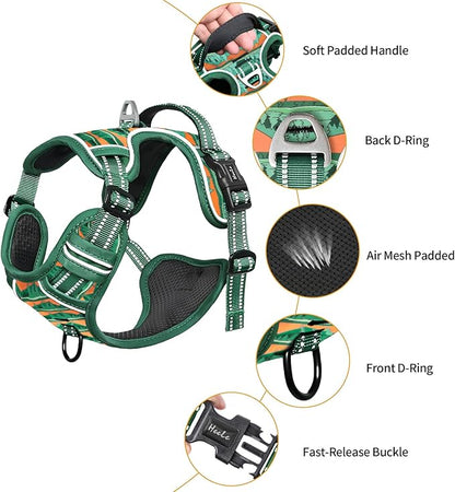 HEELE Dog Harness, No Pull Adjustable Padded Reflective Harness for Small Medium Large Dogs with Handle for Walking Training, Wilderness, L