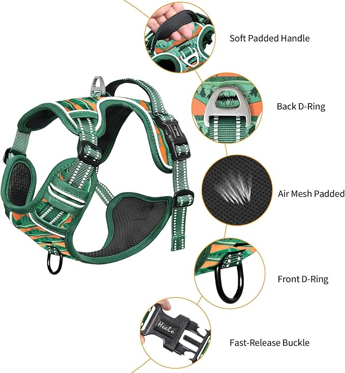 HEELE Dog Harness, No Pull Adjustable Padded Reflective Harness for Small Medium Large Dogs with Handle for Walking Training, Wilderness, S