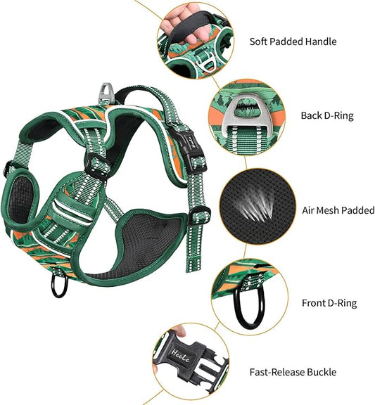 HEELE Dog Harness, No Pull Adjustable Padded Reflective Harness for Small Medium Large Dogs with Handle for Walking Training, Wilderness, S