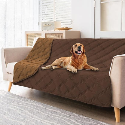 fuguitex Waterproof Dog Blanket Reversible for Small Dogs Resistant Leakproof Washable Couch Cushion Bed Protector Cover for Indoor Furniture Pet Friendly（82"*82",Brown+Chocolate