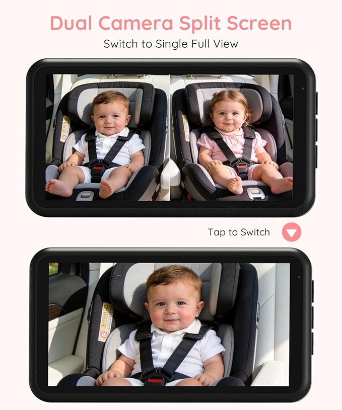 LUCKVIEW BM2 PRO Dual Baby Car Camera, 5.2" 1080P HD Display for Rear-Facing Car Seats, IR Night Vision, Anti-Shake Mount, Easy Install – Ideal for Parents with 2 Kids and Pets