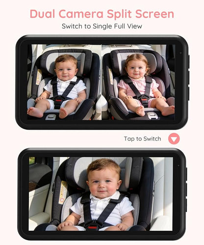 LUCKVIEW BM2 PRO Dual Baby Car Camera, 5.2" 1080P HD Display for Rear-Facing Car Seats, IR Night Vision, Anti-Shake Mount, Easy Install – Ideal for Parents with 2 Kids and Pets
