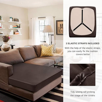 Yates Home Couch Covers for Sectional Sofa L Shape PU Leather Cushion Slipcover Water-Proof Elastic Chaise Seat Cover Protector Slip Cover for Settee Seater Replacement in Living Room（XXL, Chocolate