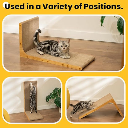 Conlun Cardboard Cat Scratcher, 23" L-Shaped Scratch Pad, Vertical Wall-Leaning Scratching Board to Protect Furniture for Indoor Cats,Wood Grain Large,2-Pack