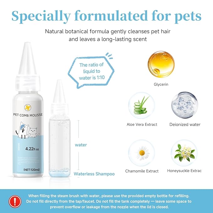 Fresh Fur Shower Brush, 3 in 1 Pet Steam Brush, Spray Hair Removal Comb for Cats ＆ Dogs - Deshedding＆ Grooming (White)