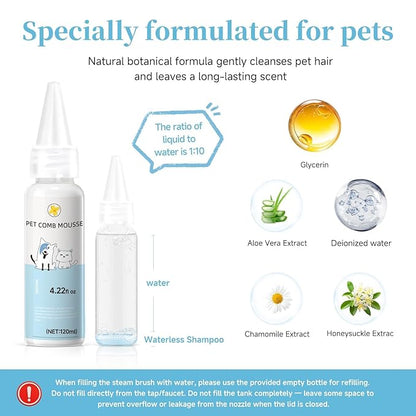 Fresh Fur Shower Brush, 3 in 1 Pet Steam Brush, Spray Hair Removal Comb for Cats ＆ Dogs - Deshedding＆ Grooming (White)