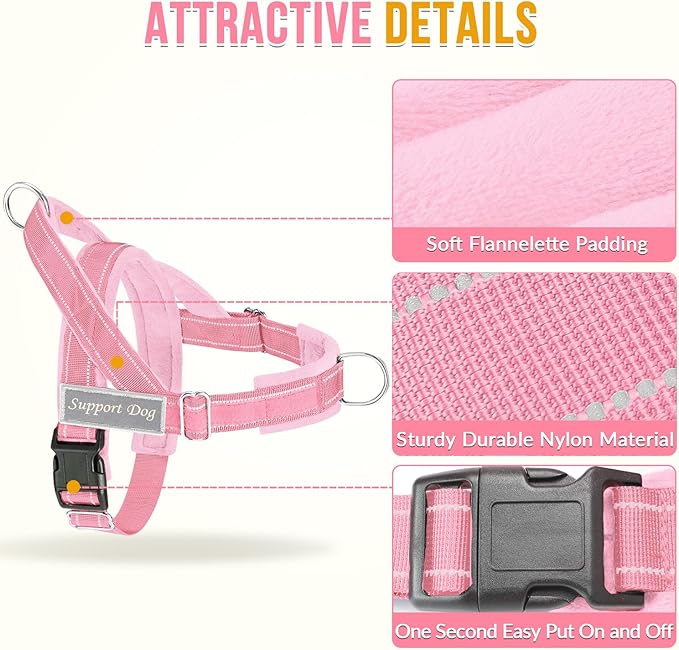 Lukovee No Pull Dog Harness & Leash Set - Heavy Duty Dog Vest Harness with Soft Padded for Medium Large Dogs, Adjustable Reflective Tactical Pet Harness for Easy Walk and Training (L, PI)
