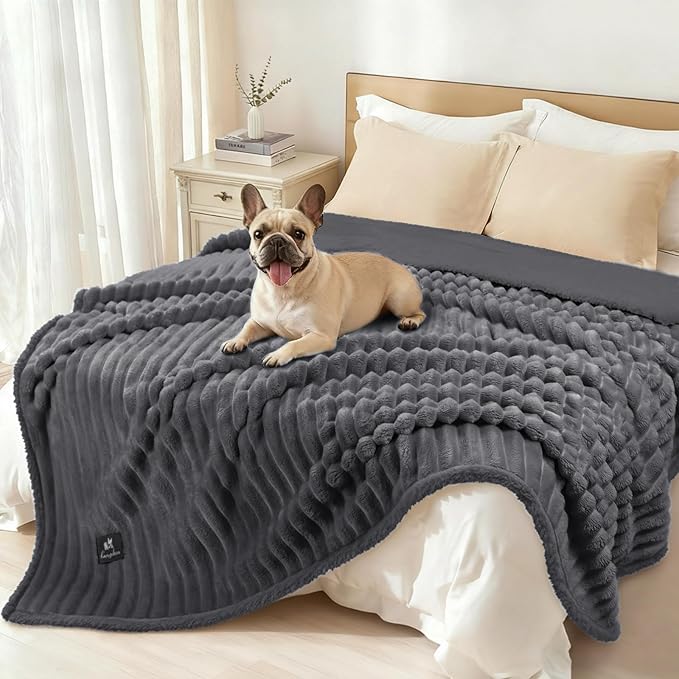 Luciphia Waterproof Dog Blanket for Large Dogs Ultra-Soft Calming Cut Pile Flannel Throw Durable & Warm Furniture Protection for Couch Bed Pet Human Blanket Machine Washable Stone Gray,XL(85''x57'')