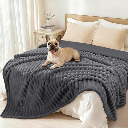 Luciphia Waterproof Dog Blanket for Large Dogs Ultra-Soft Calming Cut Pile Flannel Throw Durable & Warm Furniture Protection for Couch Bed Pet Human Blanket Machine Washable Stone Gray,XL(85''x57'')