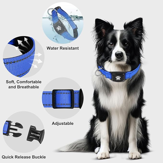 GPS Dog Collar Tracker 2-in-1,Reflective Waterproof Pet Collar,iOS-Only,No Monthly Fees,Unlimited Range,Ideal for Dog Tracking pet Tracker,for Small Medium Large Dogs(XS (10.6"-13.6"), Blue)
