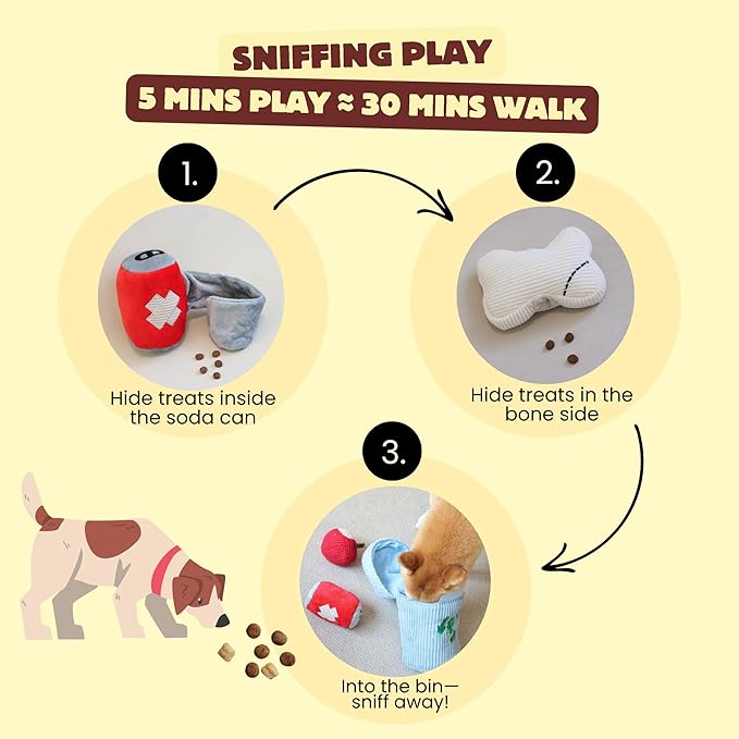 Dog Squeaky Toys, Plush Puzzle Dog Toy for Small Medium Large Dogs, Chew Fetch Brain Stimulating Toy, 3 Durable Small Toys with a Big Trash Can