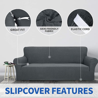 ZNSAYOTX 1 Piece Jacquard Couch Covers for 3 Cushion Couch High Stretch Sofa Cover for Pets Dogs Anti Slip Extra Large Sofa Slipcovers Furniture Protector (XL Sofa, Dark Grey)