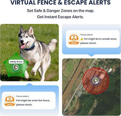DBDD AI GPS Tracker for Dogs (40lbs+), Real Time Location and AI Health Caer Management, Electronic Fence, Waterproof, iOS and Android Universal（Black）