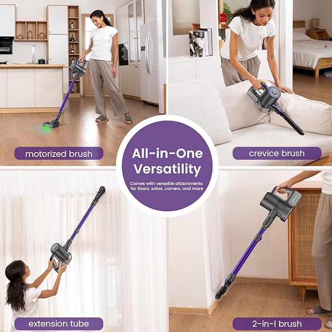 Suirviz Cordless Vacuum Cleaner, 40KPA/500W/35Mins, Powerful Suction with Green LED Dust Detection, Stick Vacuum Self-Standing, Lightweight Handheld Vacuum for Pet Hair, Carpet & Hard Floor