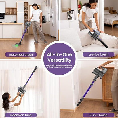 Suirviz Cordless Vacuum Cleaner, 40KPA/500W/35Mins, Powerful Suction with Green LED Dust Detection, Stick Vacuum Self-Standing, Lightweight Handheld Vacuum for Pet Hair, Carpet & Hard Floor