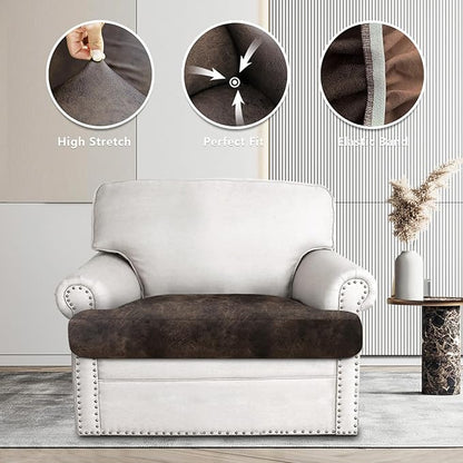 ANARACHON Leather Look Couch Cushion Covers Sofa Seat Slipcovers Sets Couches Furniture Protector for Sectional Armchair Loveseat Pets Kids Stretch Spandex Fabric (1 T-Cushion Armchair, Brown)