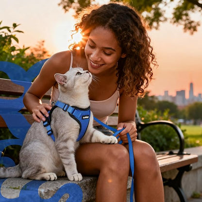 rabbitgoo Cat Harness and Leash for Walking, Escape Proof Soft Adjustable Vest Harnesses for Cats, Easy Control Breathable Reflective Strips Jacket, Navy Blue, M