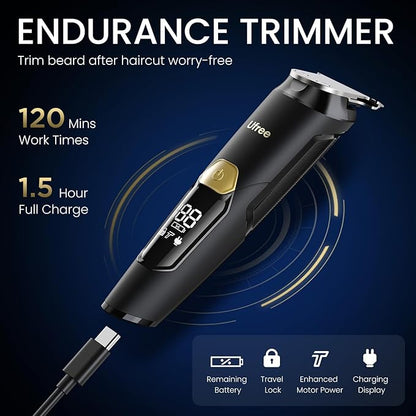 Ufree 3-in-1 Beard Trimmer for Men, Valentine Gifts for Men, IPX6 Waterproof Men's Electric Razor Shaver for Mustache, Professional Hair Trimmer Clippers, Type-C Body Grooming Kit
