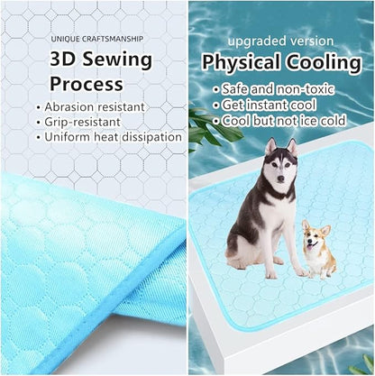 Mannice Dog Cooling Mat, Pet Cooling Mat for Dogs Cooling Blanket for Dogs Dog Cooling Pad for Kennels, Crates, Cars, Indoor & Outdoor Ice Silk Cooling Mat for Extra Large Dogs (Blue, M(15 * 17"))