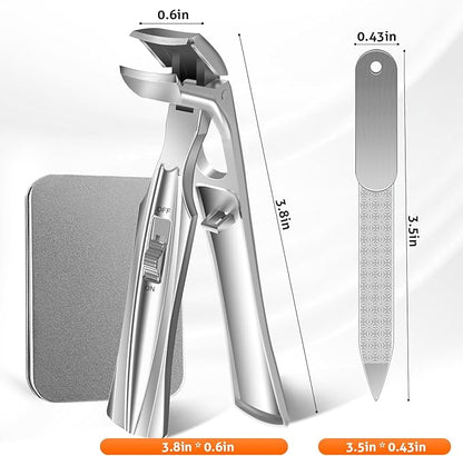 Toenail Clippers for Seniors Thick Toenails, Upgrade Angled Head Large Toe Nail Clippers for Men with Wide Jaw Opening, Sharp Heavy Duty Fingernail Clipper Cutter with Catcher Long Handle - Silver