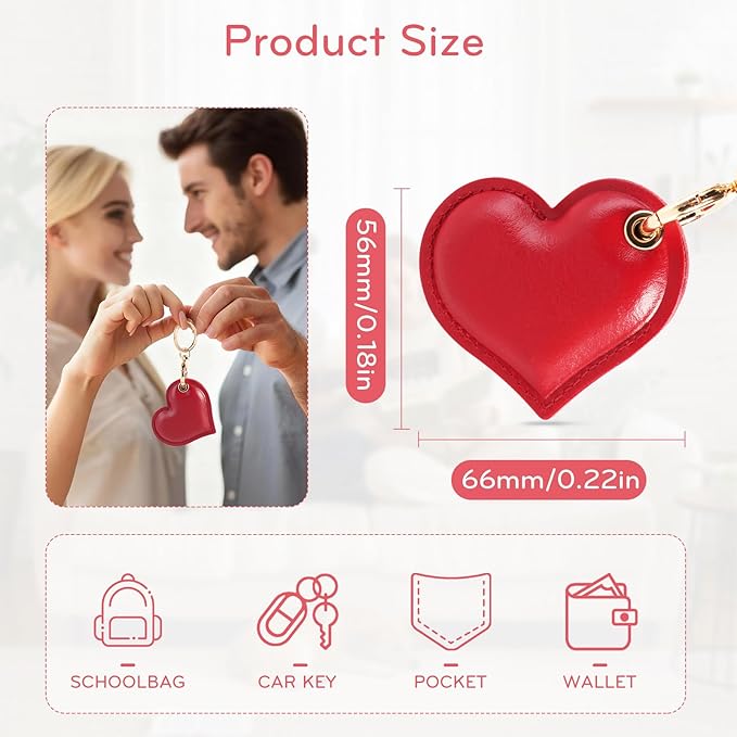 Leather Charm Keychain Holder Case Compatible with AirTag,Cute Protective Heart-Shaped Cover with Luxe Ring Clip,Finder GPS Tracker Case for Wallet Keys,Bag,Pets(Red)