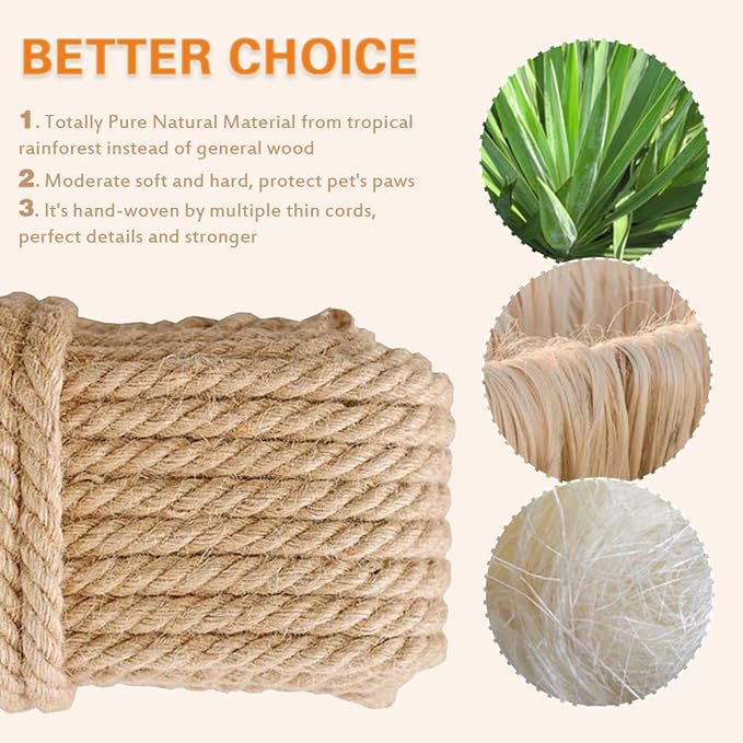 Barelove Cat Scratching Post Replacement, 4 Pieces Cat Scratcher Cat Tree Replacement Parts, 15.4'' x 2.67" Dia + 7.87“ x 2.67" DiaNatural Sisal Rope Cat Scratch Posts Include M8 Screws