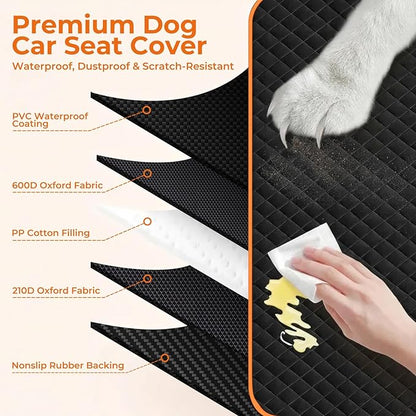 KITPLUS Dog Car Seat Cover for Pets Waterproof Seat Cover Hammock Nonslip Durable 600D Heavy Duty Scratch Proof Soft Back Seat Covers for Cars Trucks and SUVs