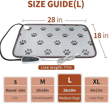 GOLOPET Dog Heating Pad 28x18in with Smart Thermostat Switch and Power Line Protection Tube,Obtained MET and UL Dual Certification,Waterproof Puppy Heating pad-Paw Print