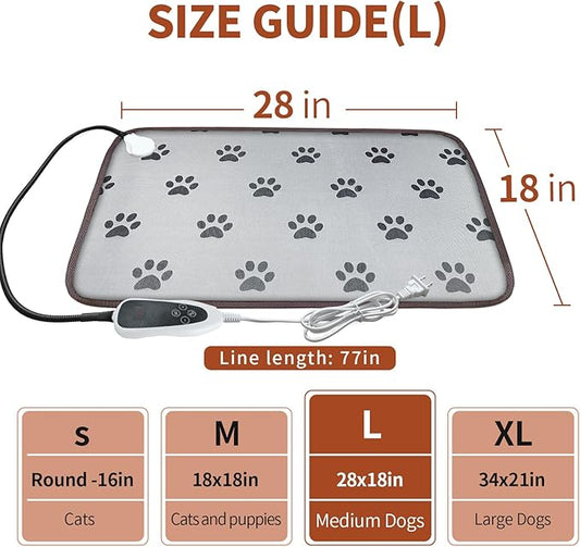 GOLOPET Dog Heating Pad 28x18in with Smart Thermostat Switch and Power Line Protection Tube,Obtained MET and UL Dual Certification,Waterproof Puppy Heating pad-Paw Print