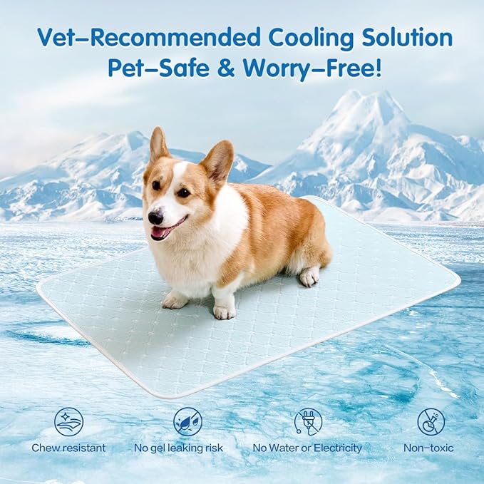 Dog Cooling Mat - Instant 6-12°F Drop, Cooling Mat for Pets Q-MAX >0.5 & Machine Washable, Anti-Slip Bottom, Cool Relief Bed for Dogs & Cats Light Blue 36" x 24"