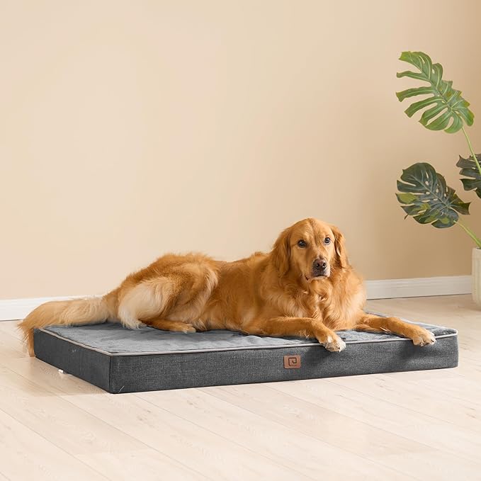 EHEYCIGA Orthopedic Dog Bed Waterproof 36"x27", Memory Foam Pet Bed for Larged Size Dogs, Washable Pet Mat with Removable Cover, Dark Grey