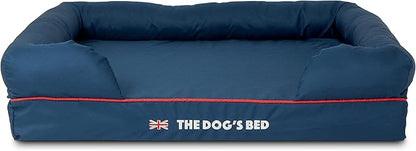 The Dog’s Bed Orthopedic Memory Foam Dog Bed with Bolsters for Large Dogs, High Density Support Mattress, Low Front Entry, Removable Washable Cover, Oxford Fabric, Blue with Dark Red Trim, Large