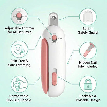 Wanheart Pink Cat Nail Clippers with Safety Guard & Nail Catcher, No Mess Cat Nail Trimmer for Cats & Kittens, Safe Pet Nail Clipper Anti-Splatter Collector, Cute Grooming Tool (Pink)