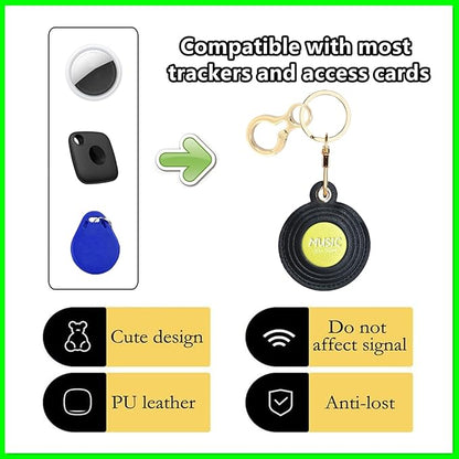 Leather Keychain Holder Case Compatible with AirTag,Cute Protective Cover with Keyring,Anti-Scratch Finder GPS Tracker Case for Wallet Keys,Bag,Pets,Backpack(CD Yellow)