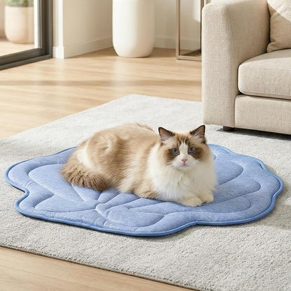 Cozy Bliss Cute Shell Shape Cooling Mat for Medium Dogs, Non-Slip, Leakproof Washable Pet Cooling Mat for Hot Weather with Q-Max 0.5, Indoor and Outdoor Summer Pad, Heather Haze Blue, 35"x40"