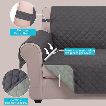 U-NICE HOME 4 Seater Sofa Cover 91 Inch Large Couch Covers for 4 Cushion Couch with Elastic Straps Water Resistant Furniture Protector Cover for Pets Cat (Sofa XX-Large, Dark Grey/Light Grey)
