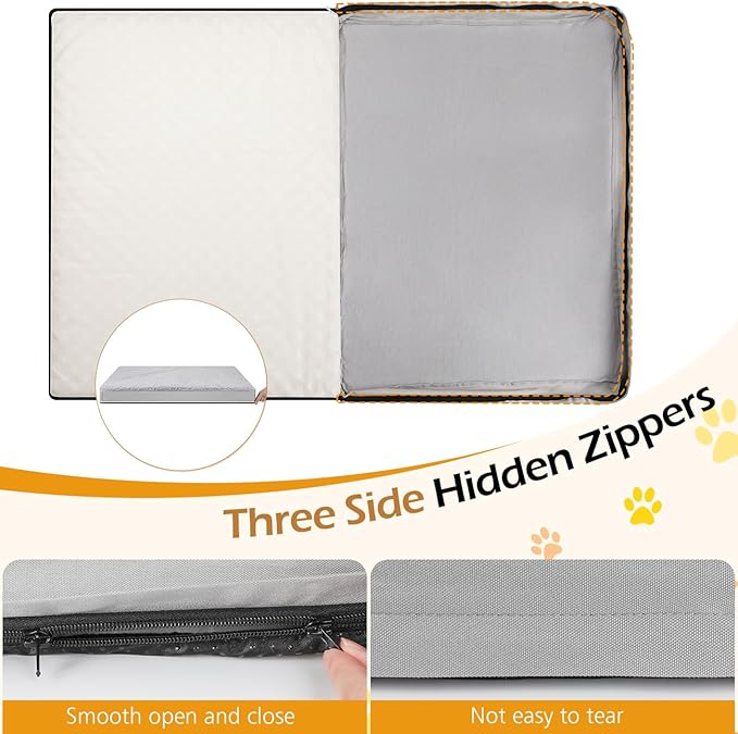 Dog Bed Cover, Washable Replacement Large Dog Bed Sheet with 3-Sided Continuous Zipper, Waterproof Liner, Soft Plush, Pet Mattress Fluffy Protector, 35x22x3 inches - S, Cover Only Grey