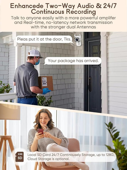 Dual-Antenna Stable 5G WiFi Security Camera, 4X Zoom 2K Outdoor Indoor Camera for Baby/Pet, Home Security WiFi Camera with Color Night Vision, Two-Way Talk, IP66, SD/Cloud Storage (2-Pack)