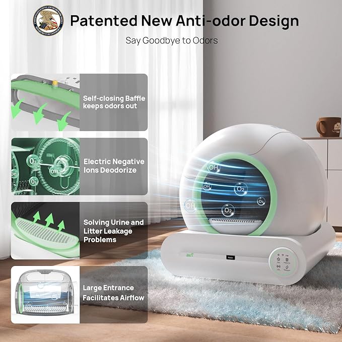Self Cleaning Litter Box, 2026 Upgraded Automatic Cat Litter Box, Includes 2 roll Liners, 65L+9L Large Capacity Box Robot, Suitable for Medium Cats and Kittens, APP Control - Green