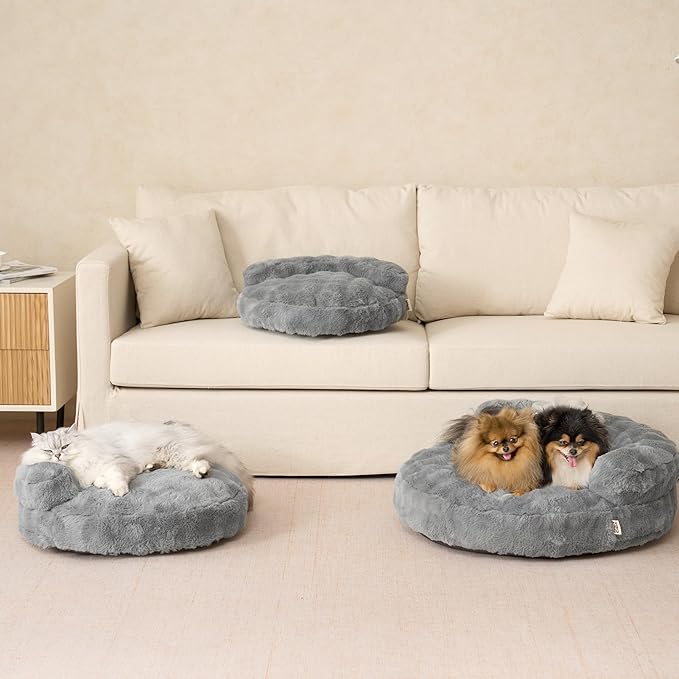 EHEYCIGA Dog Bed Medium Size Dog, Fluffy Small Dog Couch with Removable Washable Cover, Bolster Pet Sofa, Waterproof and Non-Slip, 30" x 30"x 8.5", Grey