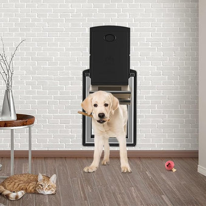 ClawJaw Dog Door for Exterior Wall, Metal Frame and Telescopic Tunnel Pet Door, Double-Sided Wind Deflector and Magnetic Flaps, Easy to Install, Black (Pets Up to 110 Lb)-Large