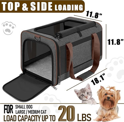 GAPZER Small Dog Carrier Cage Soft Chihuahua / Softshell Big Cat Carrier Maine Coon / Pet Taxi Carrying Bag over 25lbs / Top Loader Travel Kennel Brown