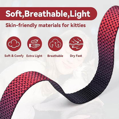 Cat Harness and Leash Set, 3-in-1 Escape Proof Adjustable, Comfortable Soft Lightweight, Safe, Easy to Wear, Walking Travel Kitten Harness for Small Medium Cats （Red